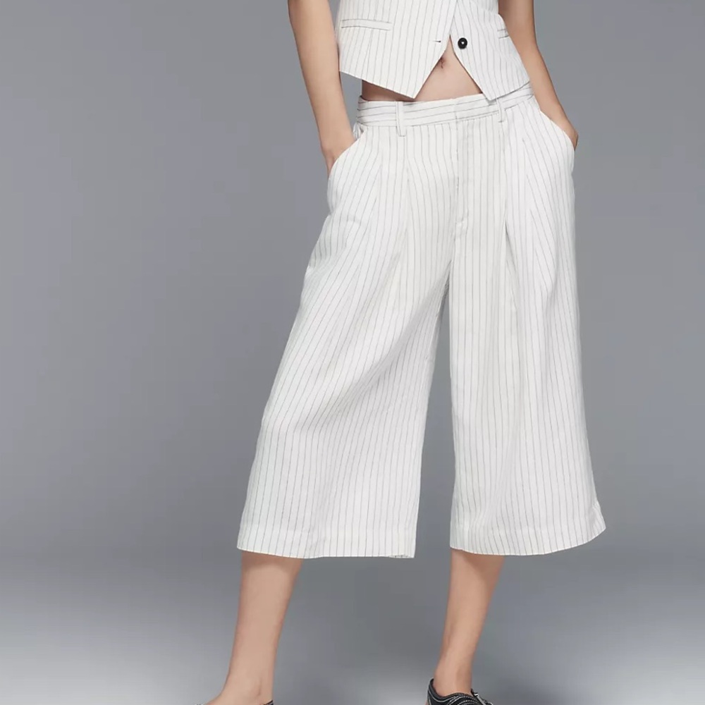 Maeve Anthropologie Avery Pleated Wide Leg Culotte Size Large Tall Linen Blend
